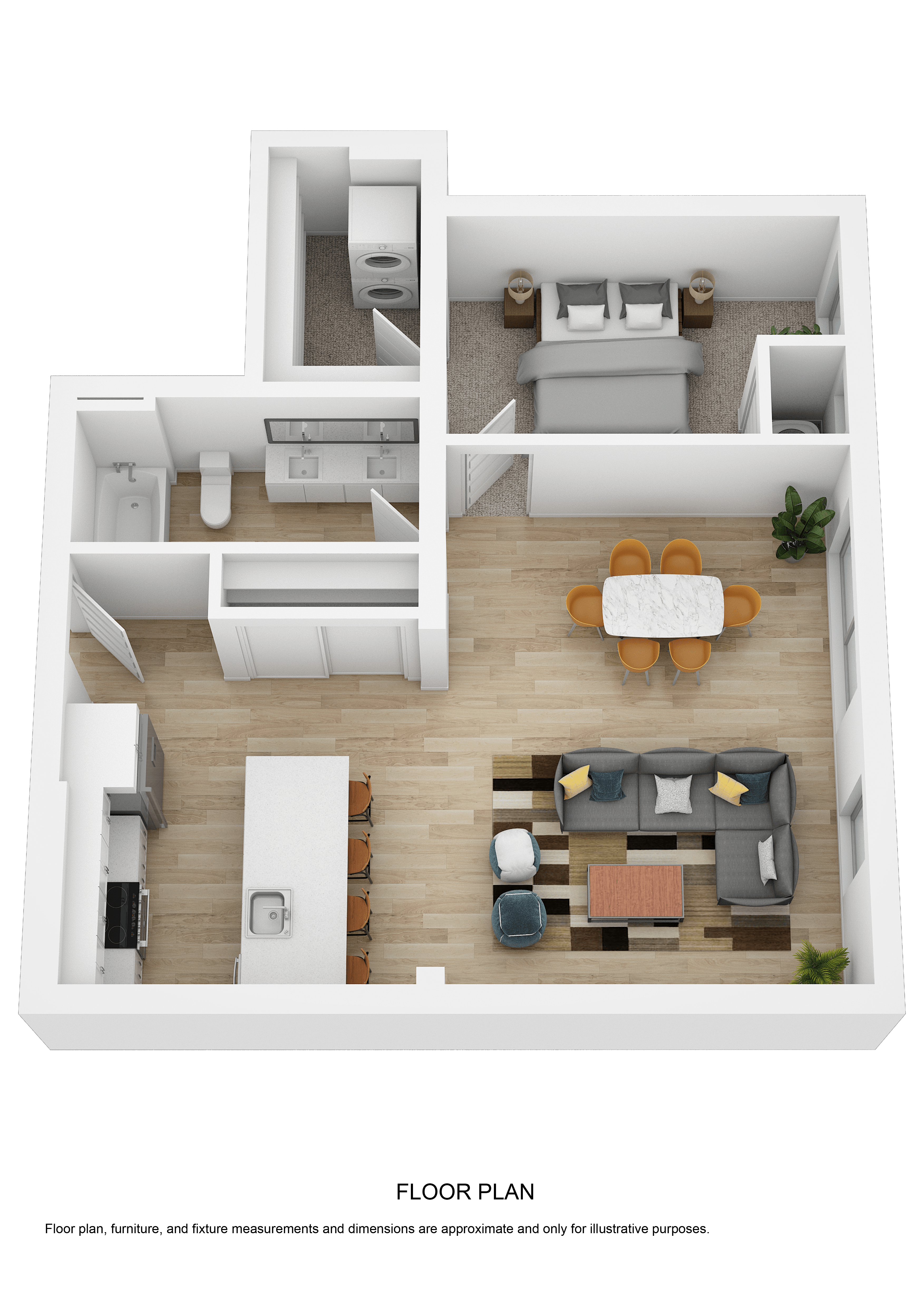 Floor plan for 1 bed, 1 bath, 762 sqft